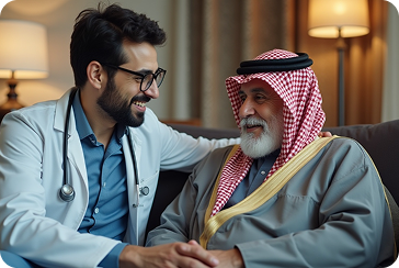 Doctor consulting elderly man in healthcare facility