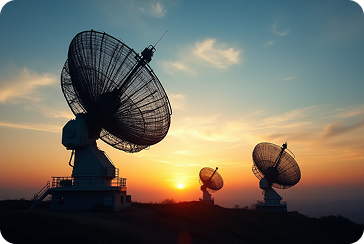 Telecommunication satellites at sunset