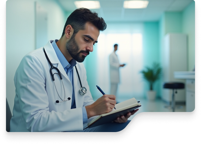 Doctor writing notes in modern clinic