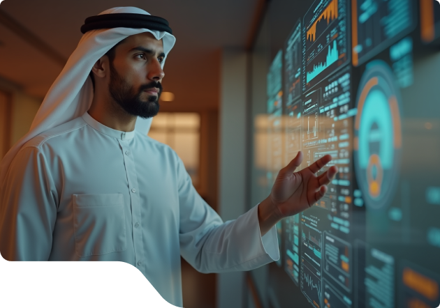 Professional analyzing ESG framework data on digital screen