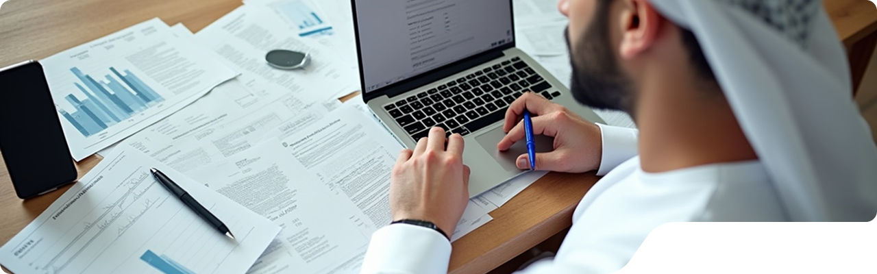 Professional analyzing ESG performance data with charts and reports